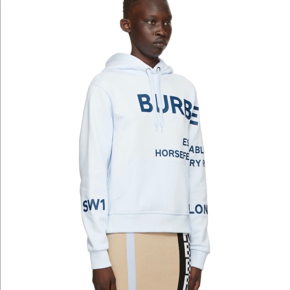 BURBERRY Blue oversized “horseferry” hoodie size large w (no bag)